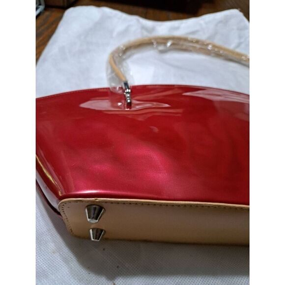 New Beijo Over the Moon Red Berry Tan Purse Handbag Shoulder Bag Pocket Book - Picture 7 of 12